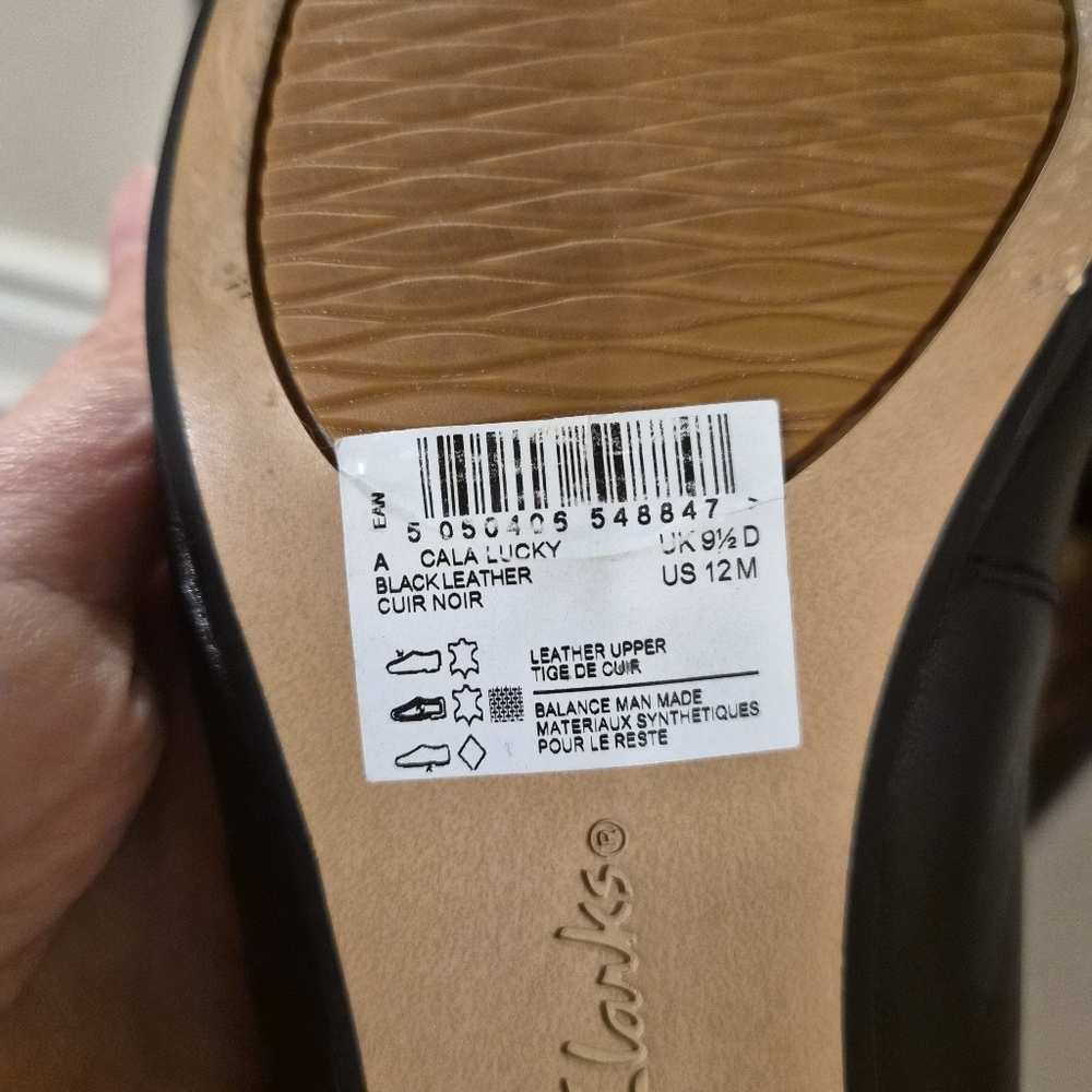 Clarks New Black Leather Casual Shoes Office Heels NWOT Sz 12 - Picture 9 of 11